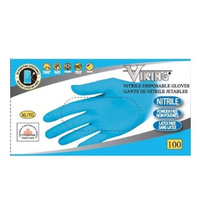 VIKING BLUE NITRILE GLOVES 4ML X-LARGE POWDER FREE (100)